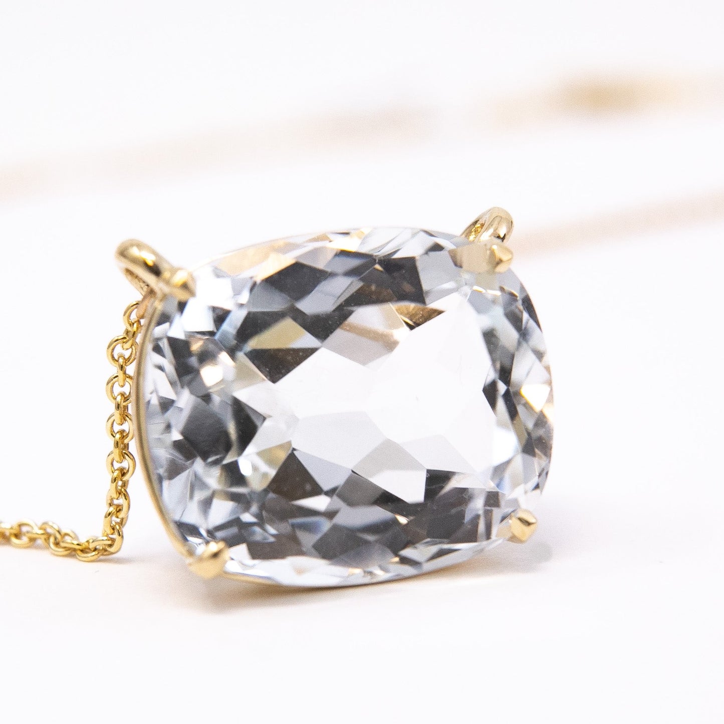 Faint Blue Cushion Topaz Gold Necklace