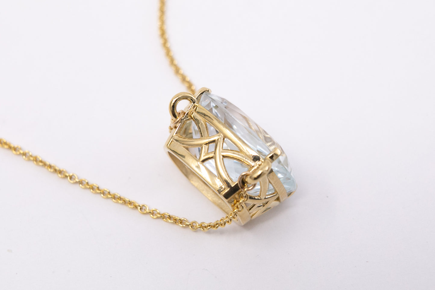 Faint Blue Cushion Topaz Gold Necklace