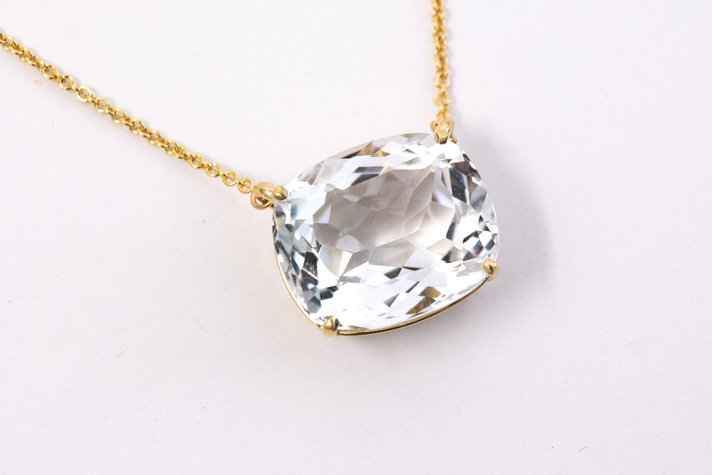 Faint Blue Cushion Topaz Gold Necklace
