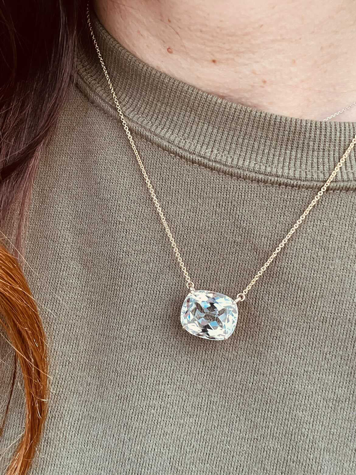 Faint Blue Cushion Topaz Gold Necklace