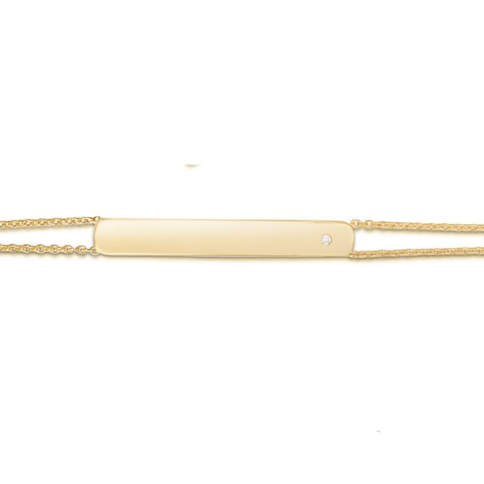14K Gold Diamond Engravable Bar Bracelet