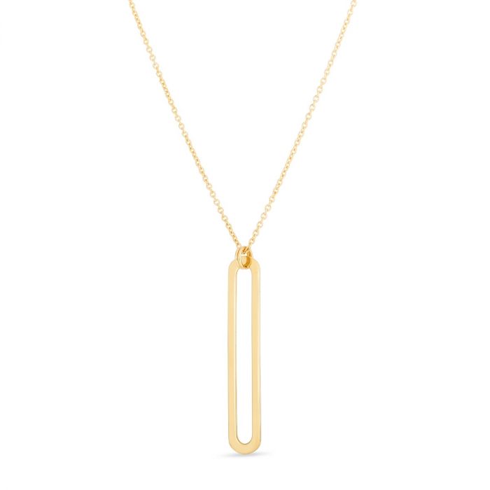 14K Single Paperclip Link Pendant Necklace