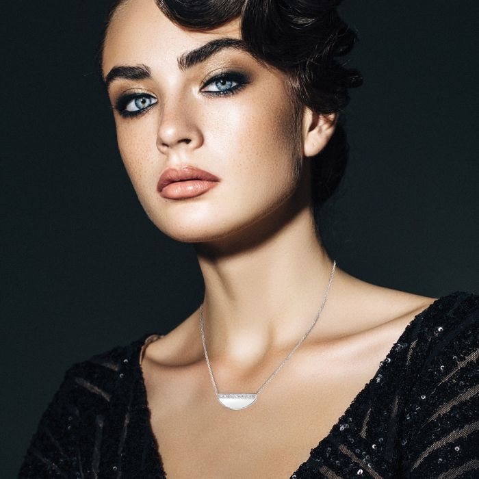 14K Gold Half Moon Diamond Necklace