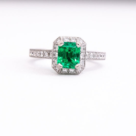 1.21ct Emerald Diamond Ring - Platinum
