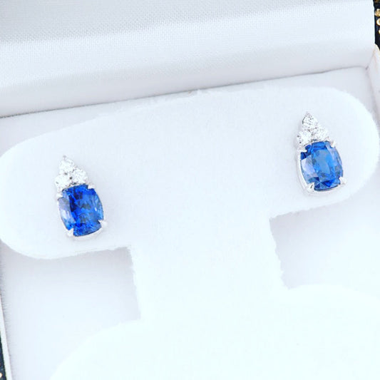 Blue Sapphire and Diamond Earrings - Platinum