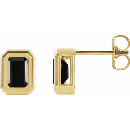 14K Yellow Natural Black Onyx Solitaire Earrings