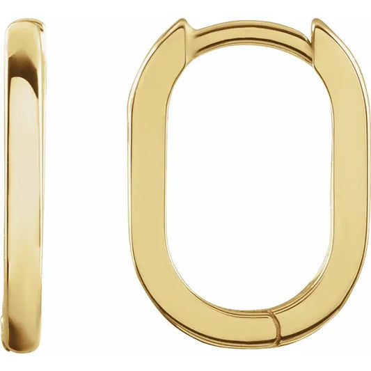 14K Yellow 14 mm Elongated Oval Huggie Hoop Earrings