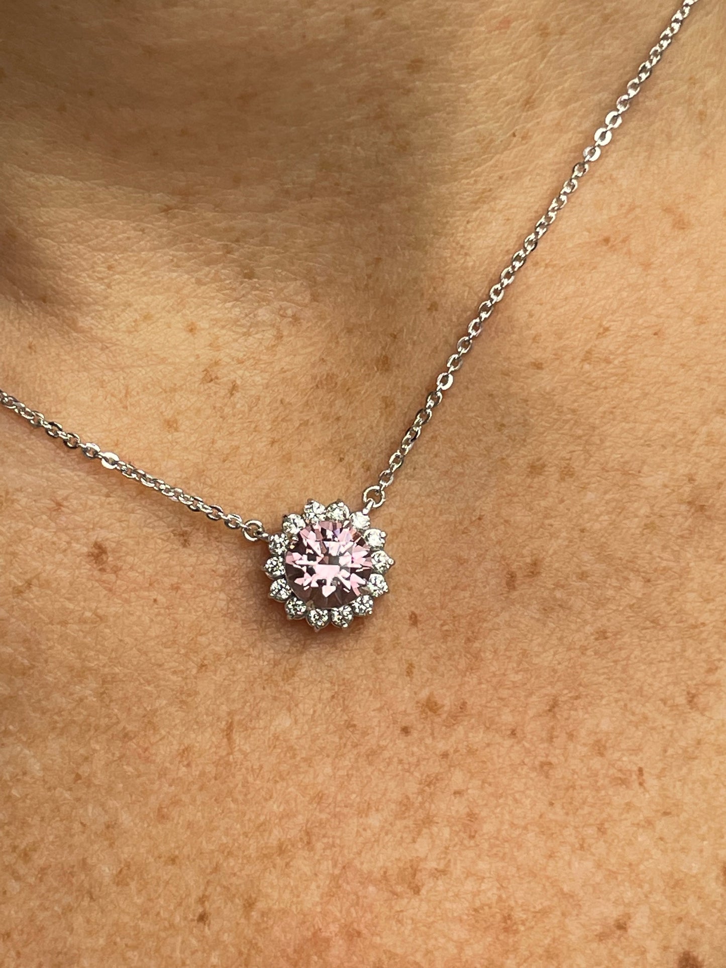 Pink Tourmaline Necklace Diamond Accents