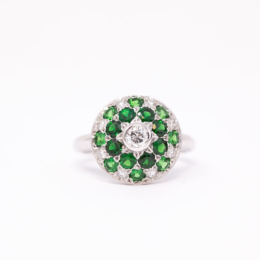 Tsavorite Garnet and Diamond Band