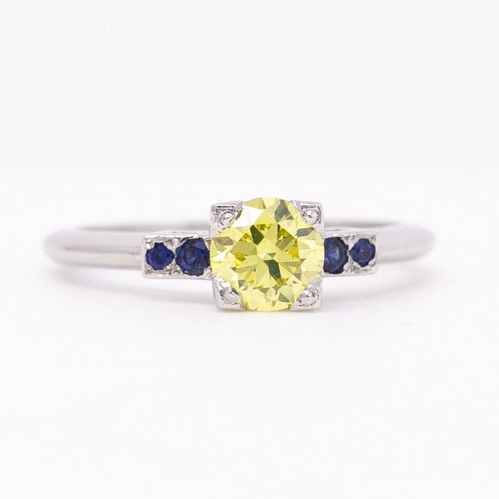 Yellow Diamond Blue Sapphire Ring