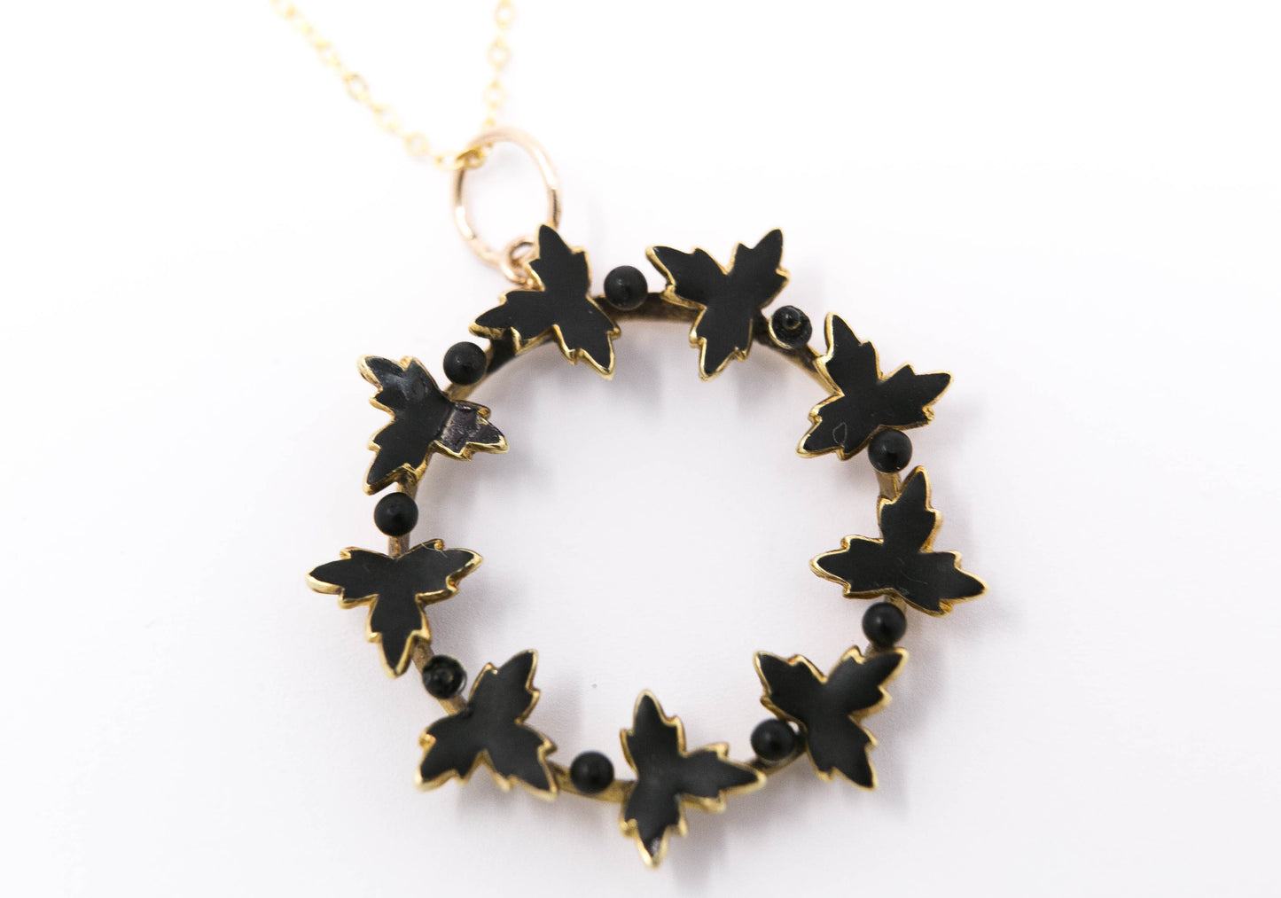 Antique Black Enameled Leaf Pendant