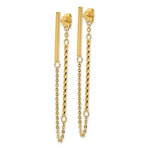 14K Gold Rope/Bar Chain Dangle Post Earring