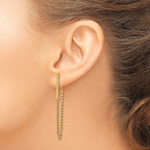 14K Gold Rope/Bar Chain Dangle Post Earring